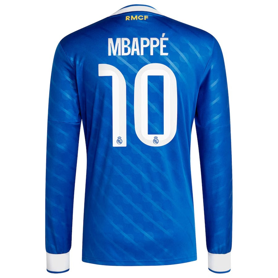 Kylian Mbappé Real Madrid 2025/26 Third Long Sleeve Player Soccer Shirt - Blue