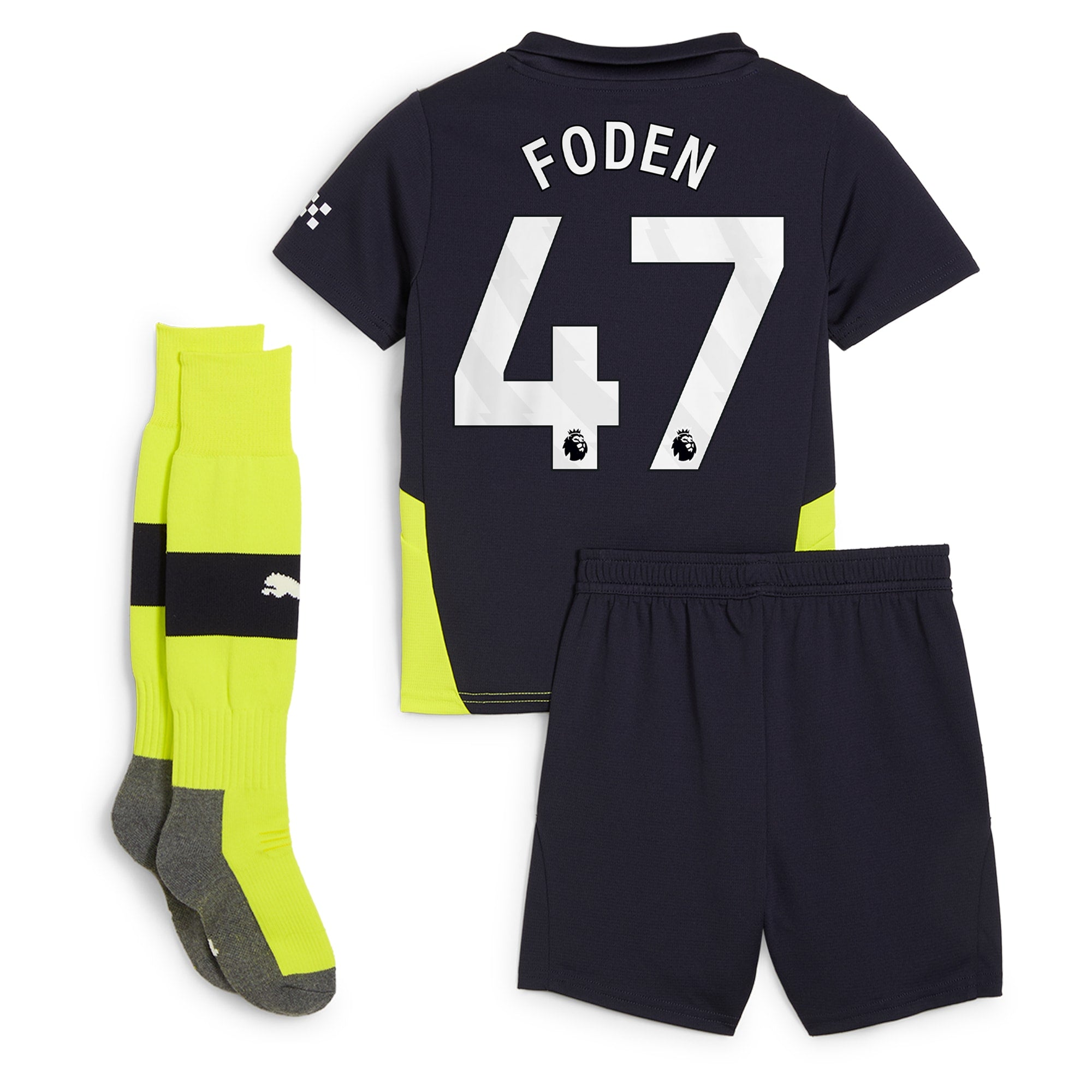 Manchester City Away Minikit 2024-25 with Foden 47 printing Kids Soccer Shirt