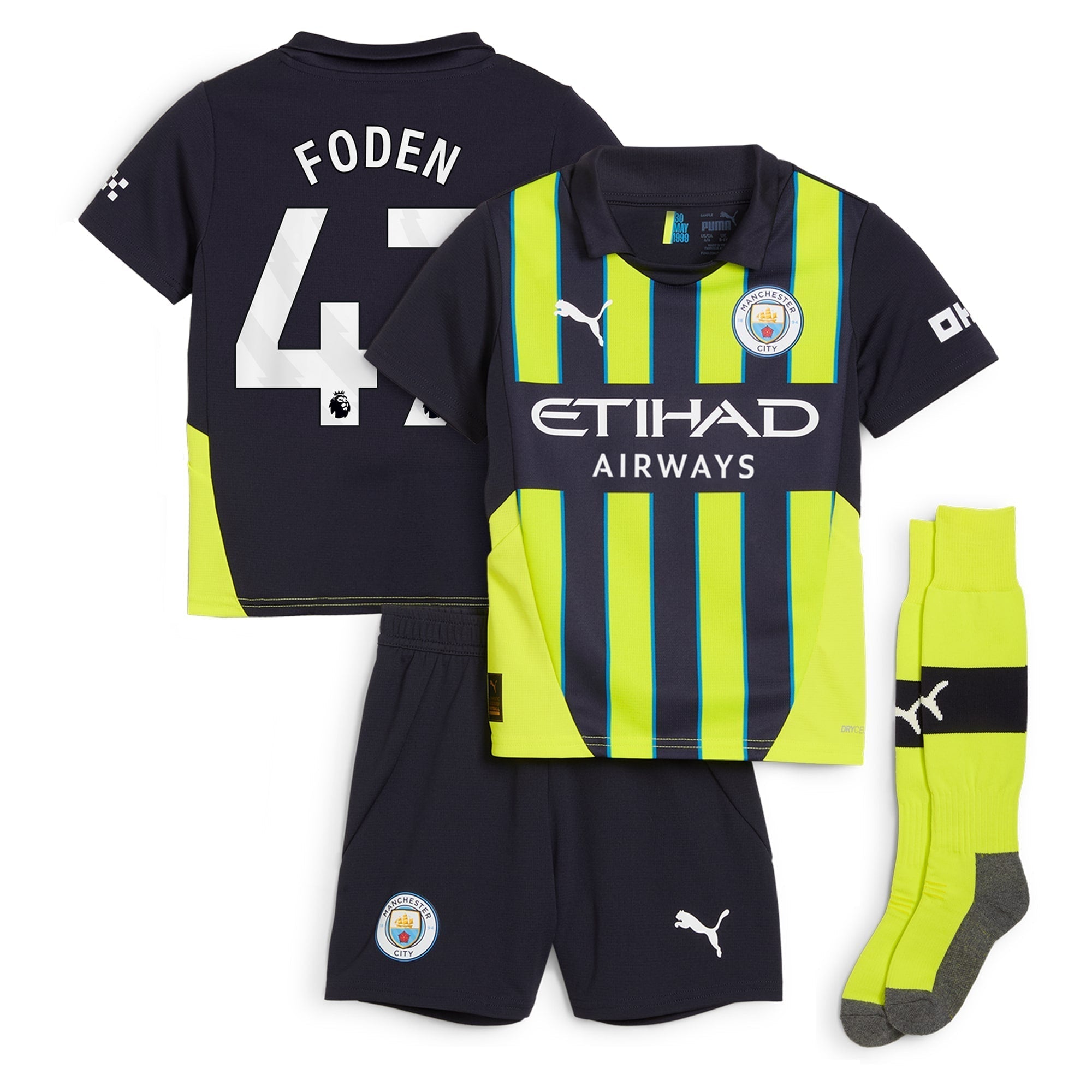 Manchester City Away Minikit 2024-25 with Foden 47 printing Kids Soccer Shirt