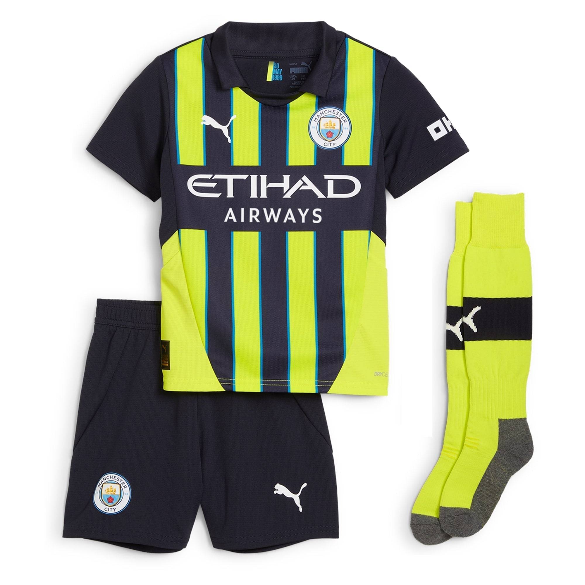 Manchester City Away Minikit 2024-25 with Haaland 9 printing Kids Soccer Shirt