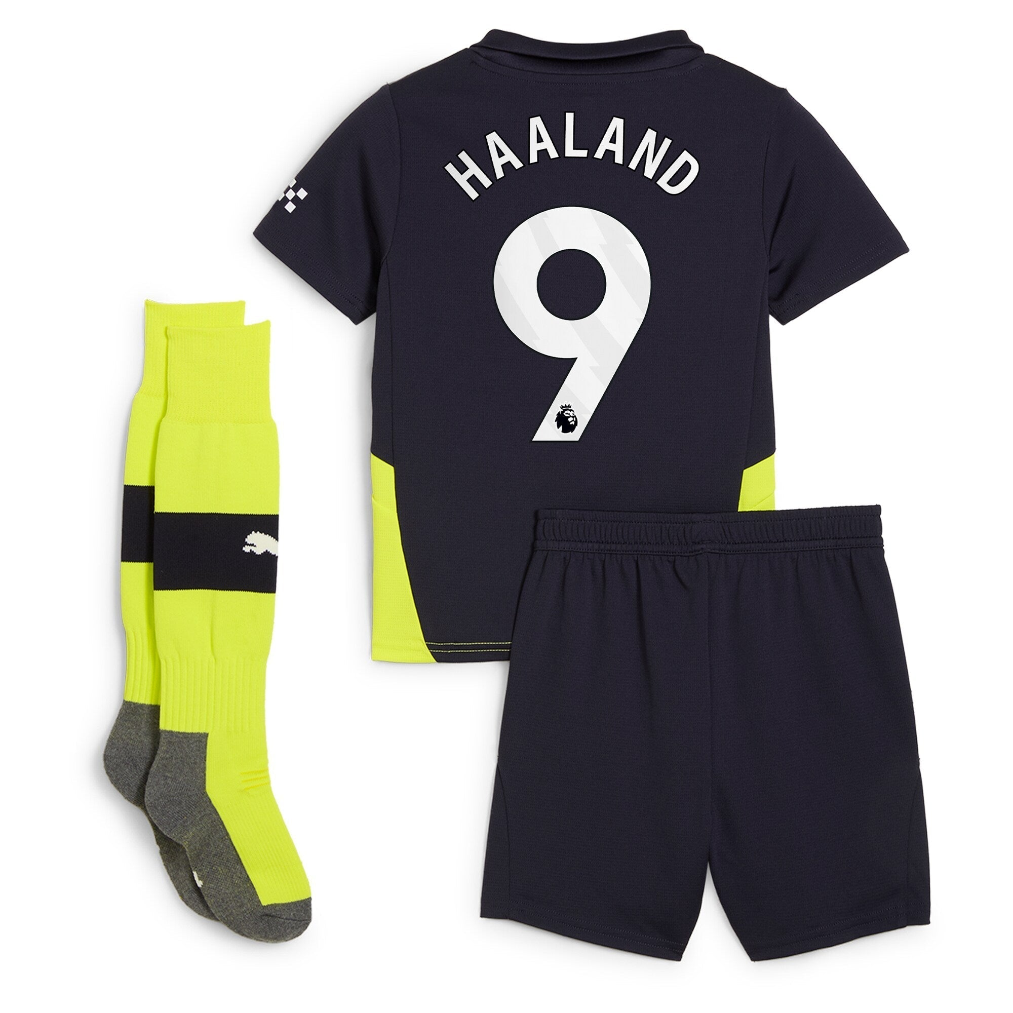 Manchester City Away Minikit 2024-25 with Haaland 9 printing Kids Soccer Shirt