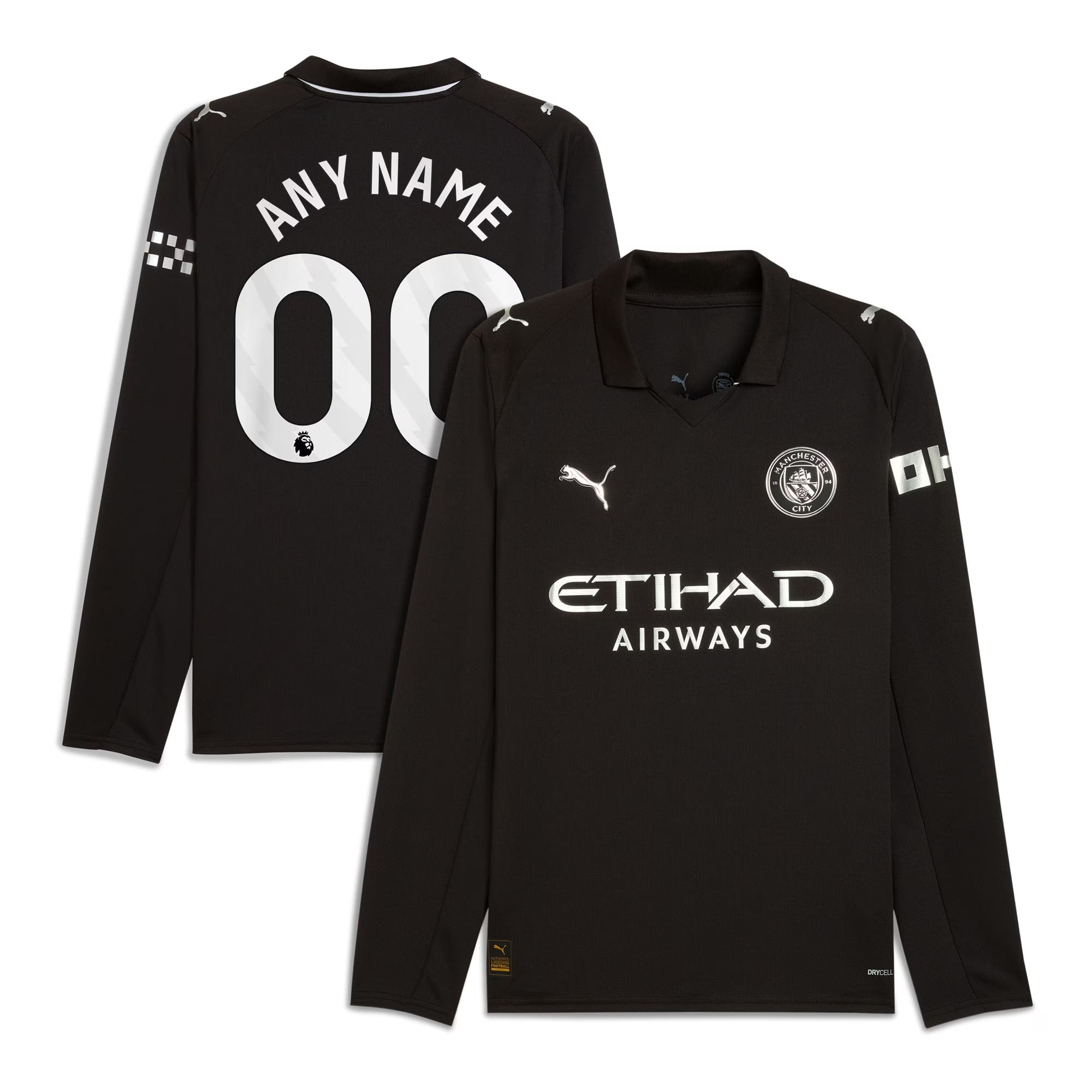 Manchester City 2025/26 Away Long Sleeve Custom Soccer Shirt - Black