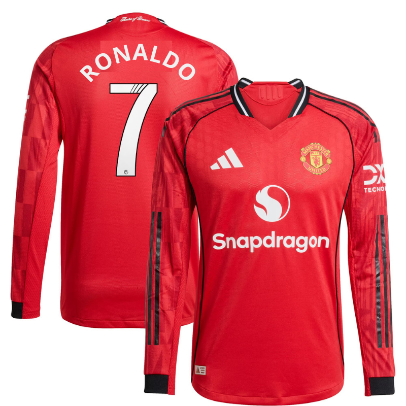 Manchester United WSL Home Shirt 2025-26 - Long sleeve with Cristiano Ronaldo 7 printing Soccer Shirt