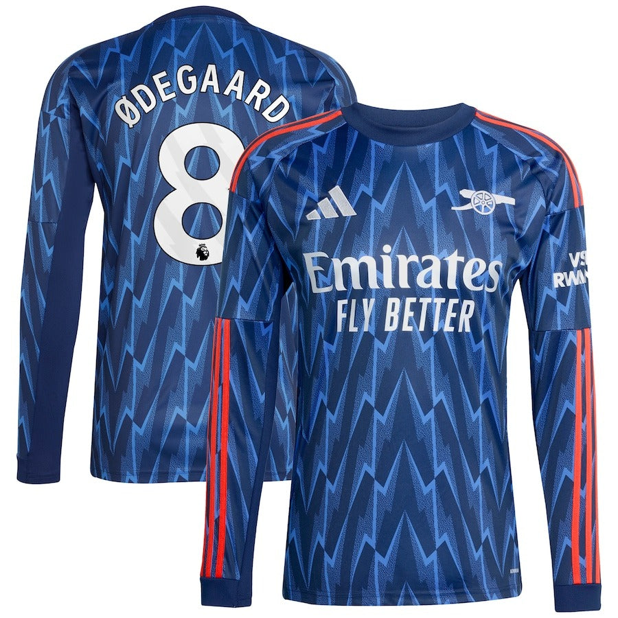 Martin Ødegaard Arsenal 2025/26 Away Long Sleeve Player Soccer Shirt - Blue