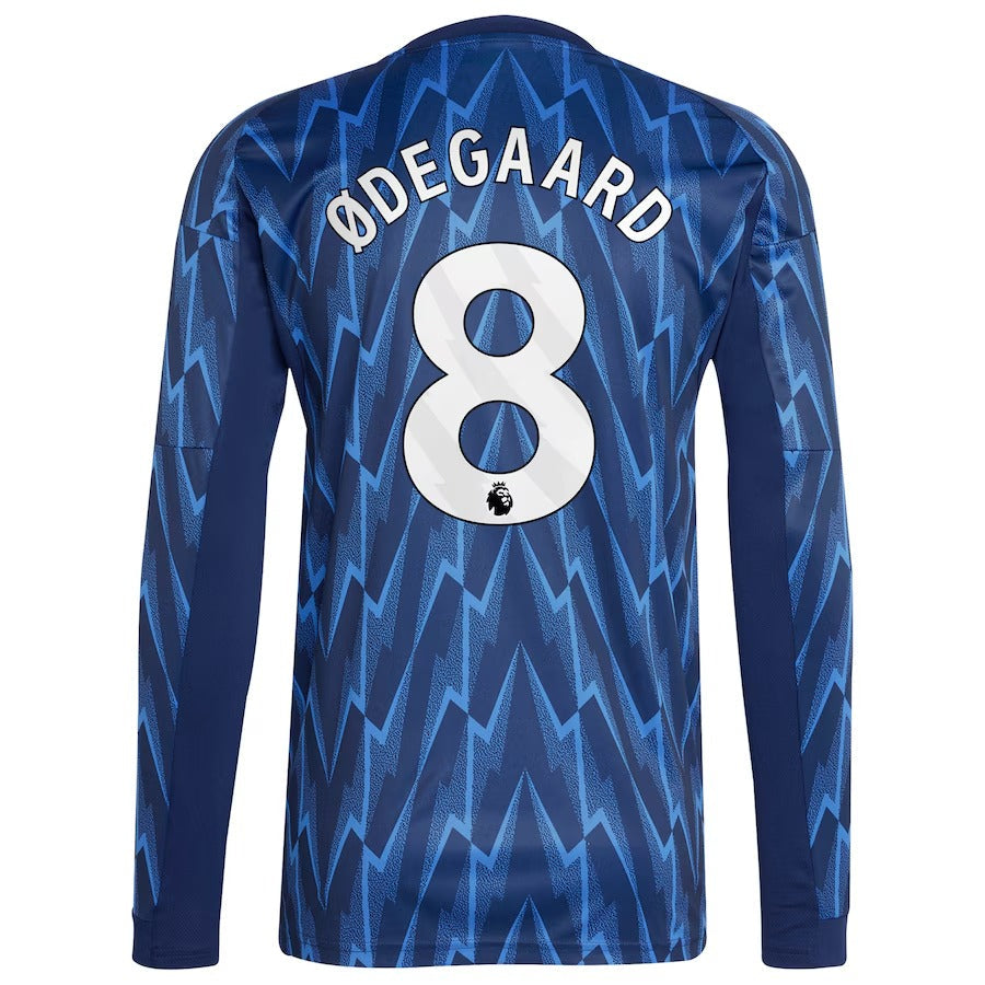 Martin Ødegaard Arsenal 2025/26 Away Long Sleeve Player Soccer Shirt - Blue