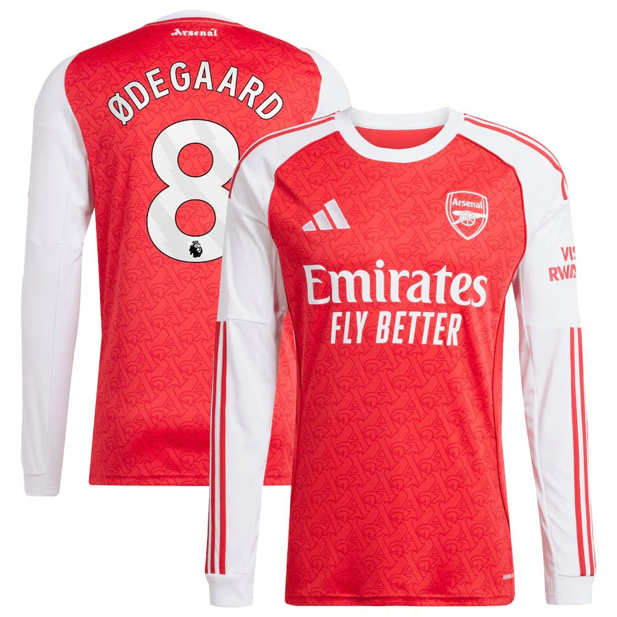 Martin Ødegaard Arsenal 2025/26 Home Long Sleeve Player Soccer Shirt - Red