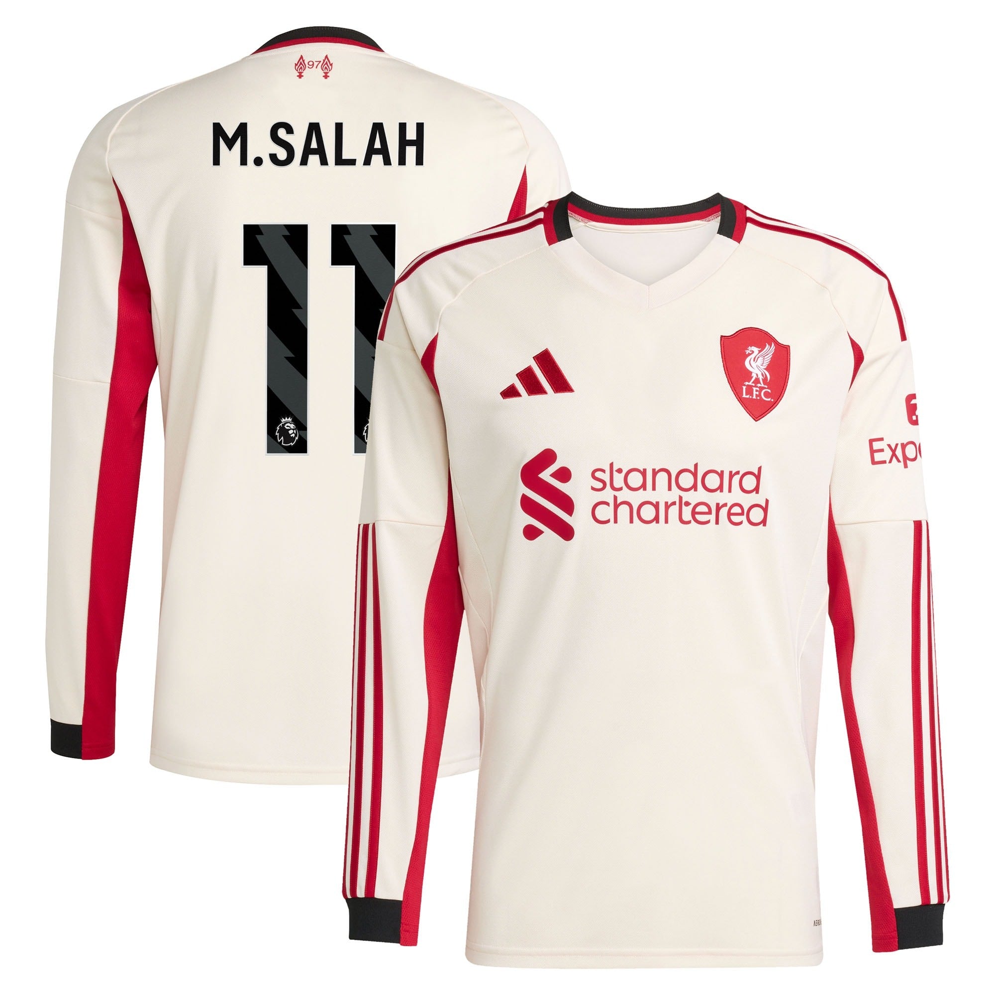 Mohamed Salah Liverpool 2025/26 Away Long Sleeve Player Soccer Shirt - White