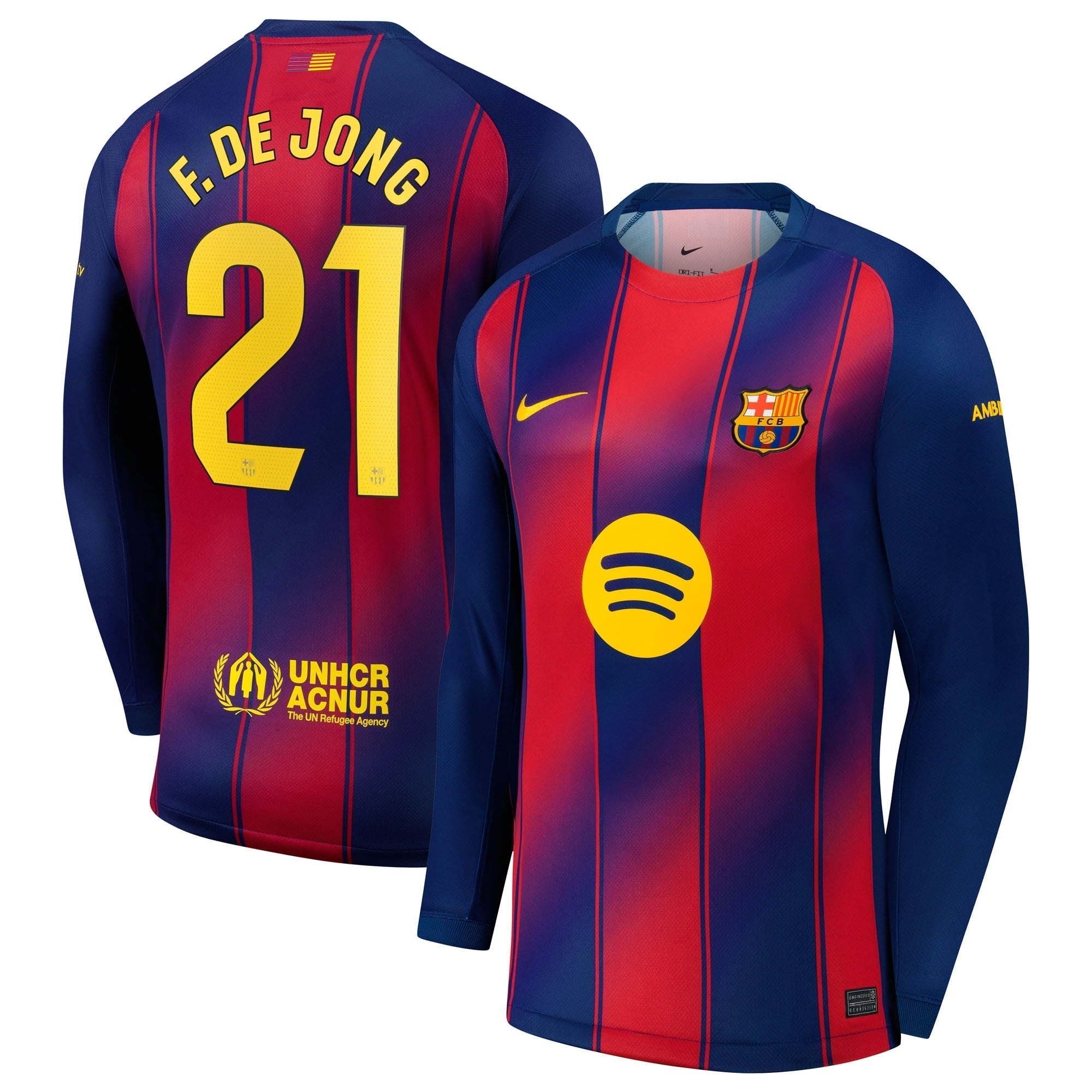 Frenkie de Jong Barcelona 2025/26 Home Long Sleeve Soccer Shirt - Navy