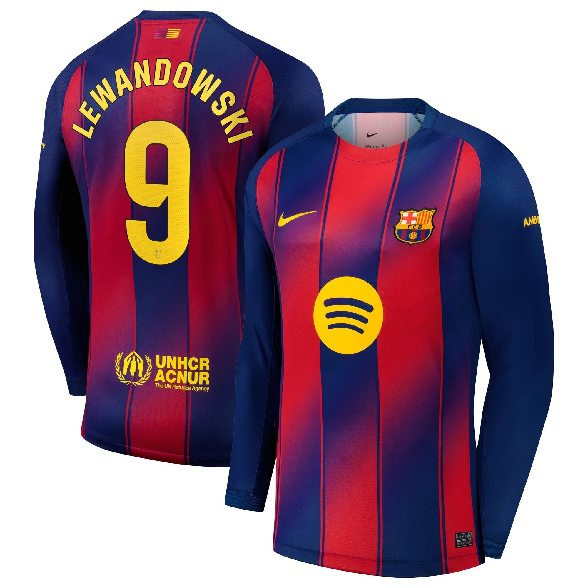 Robert Lewandowski Barcelona 2025/26 Home Long Sleeve Soccer Shirt - Navy