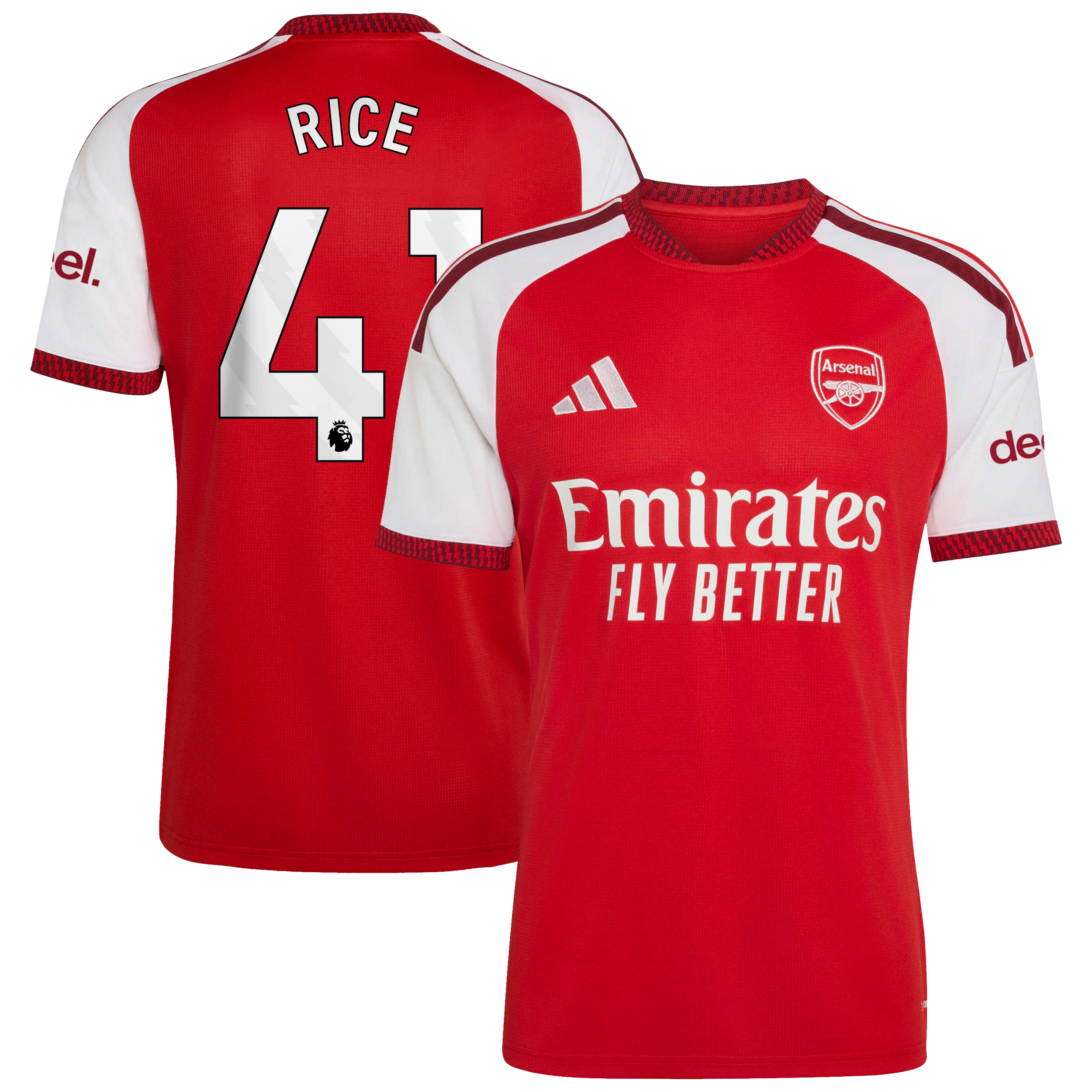 Official Declan Rice Arsenal adidas 2026/27 Home Replica Jersey - Red Midfielder Soccer Gear