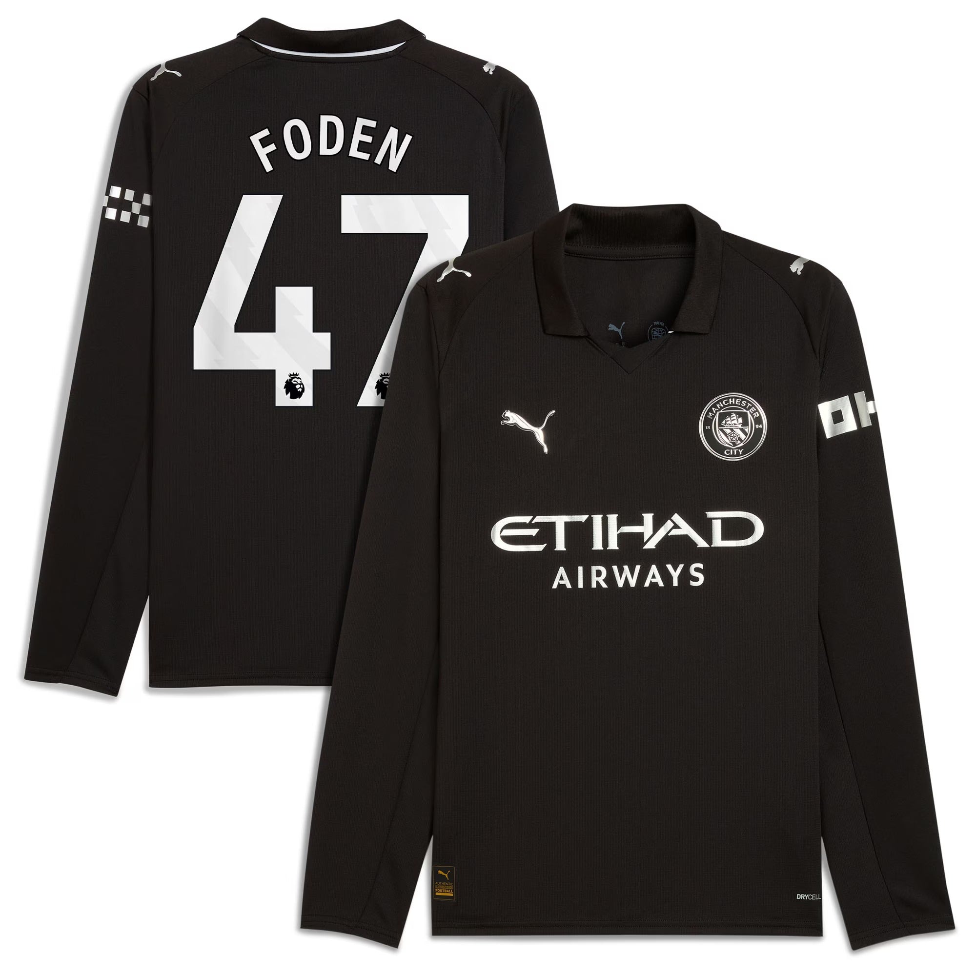 Phil Foden Manchester City Away 2025/26 Long Sleeve Player Soccer Shirt - Black