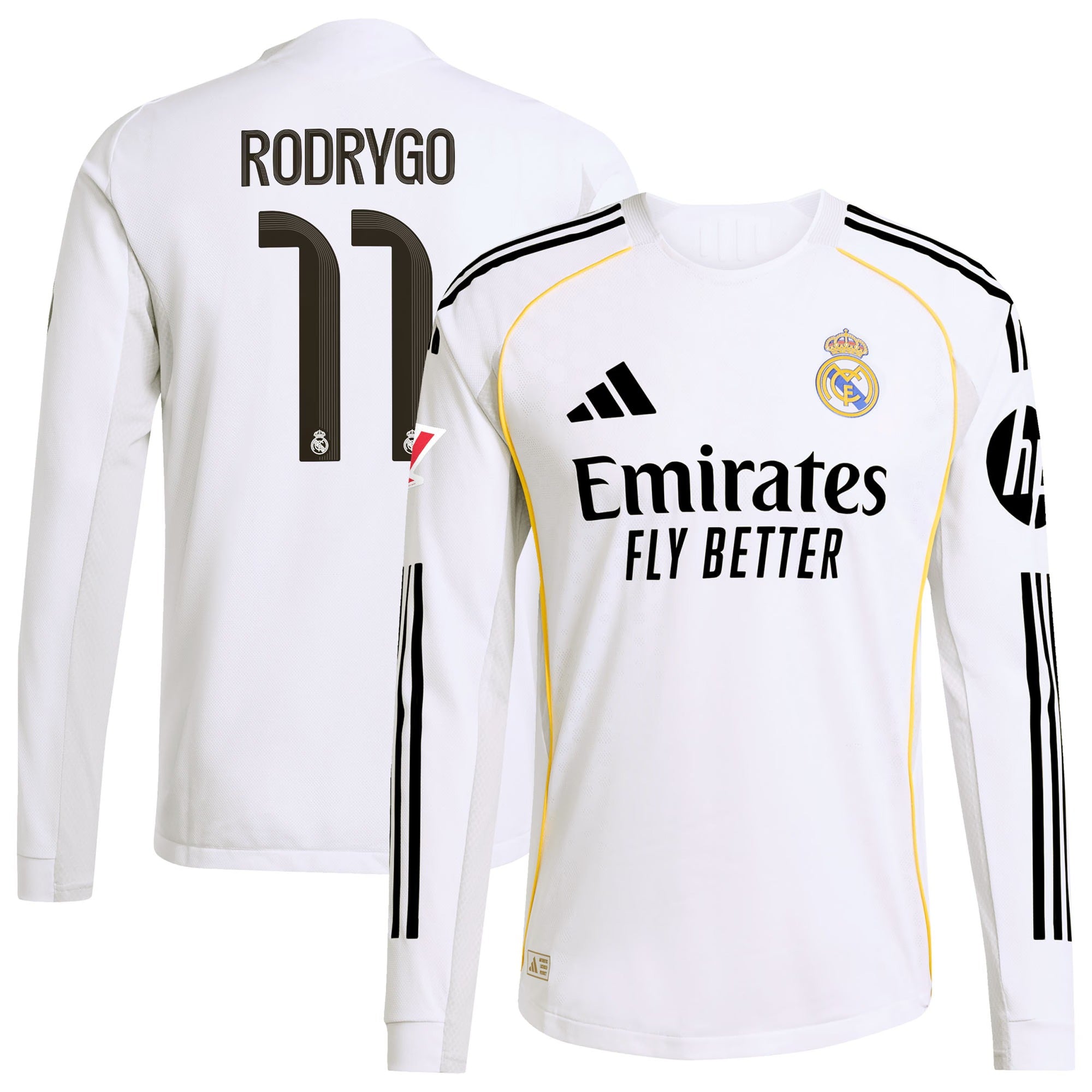 Rodrygo Real Madrid 2025/26 Home Long Sleeve Soccer Shirt - White