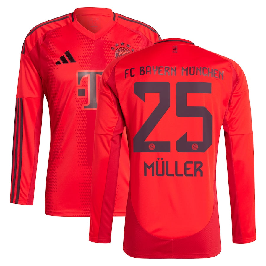 Thomas Müller Bayern Munich  2024/2025 Home Long Sleeve Player Soccer Shirt - Red