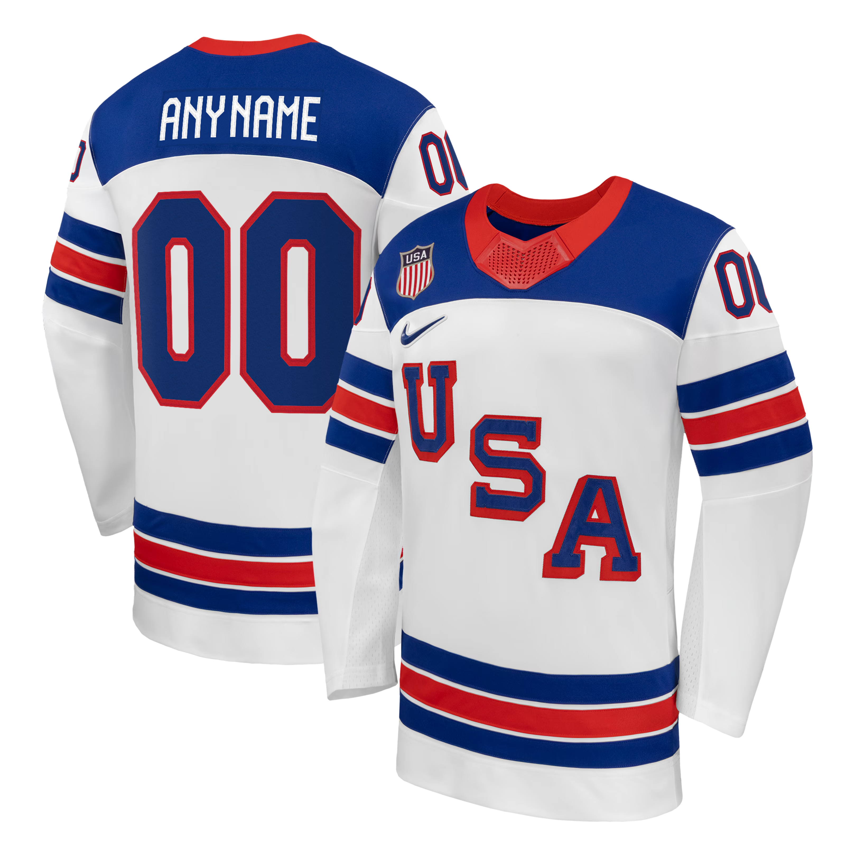 USA Hockey Authentic Nike 2026 Away Supporter Edition Custom Jersey – White/Blue/Red - Jersey Teams World