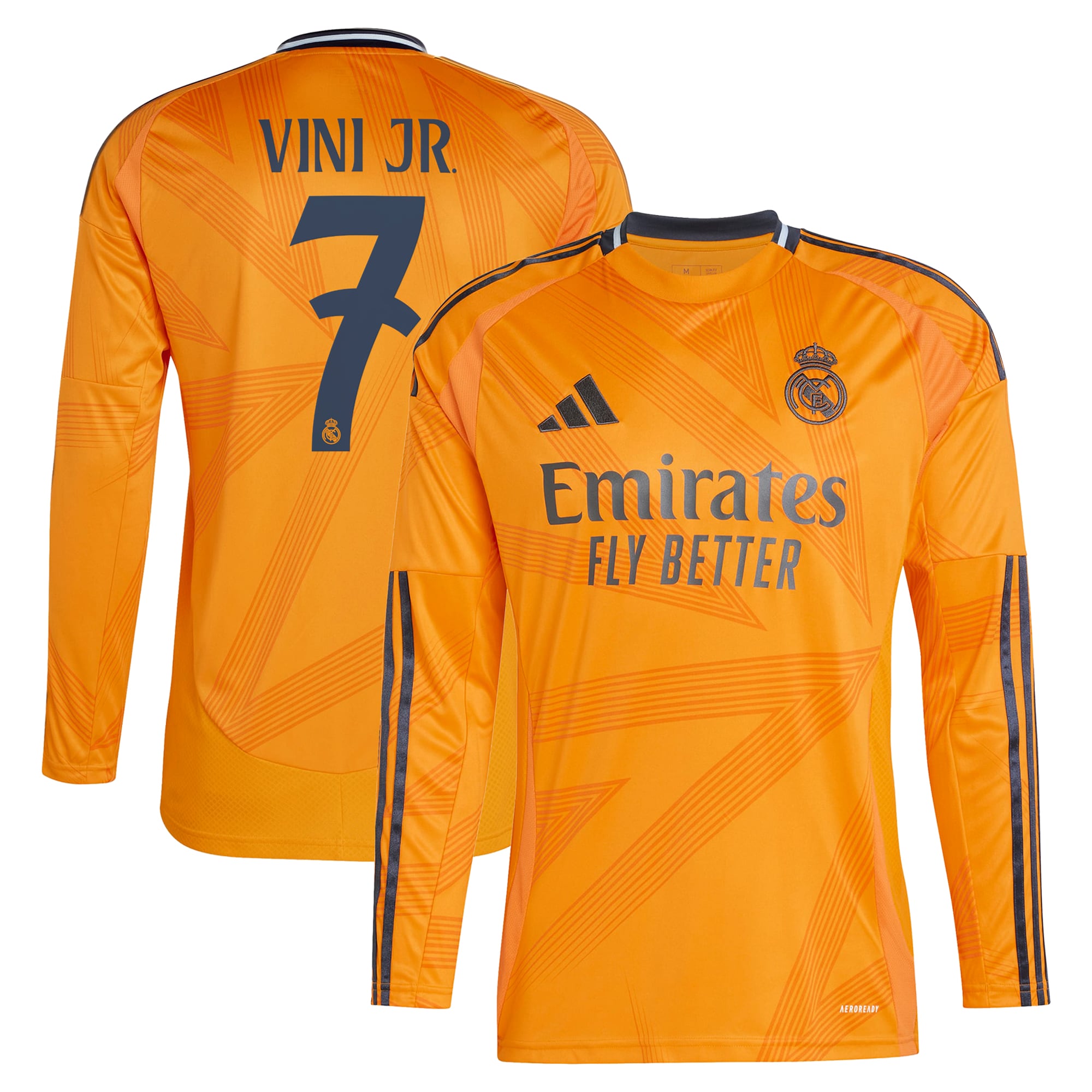 Vini Jr. Real Madrid 2024/25 Away Long Sleeve Player Soccer Shirt - Orange