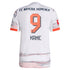 Back view of Harry Kane Bayern Munich away Adidas jersey 2026 in white with orange and gray details