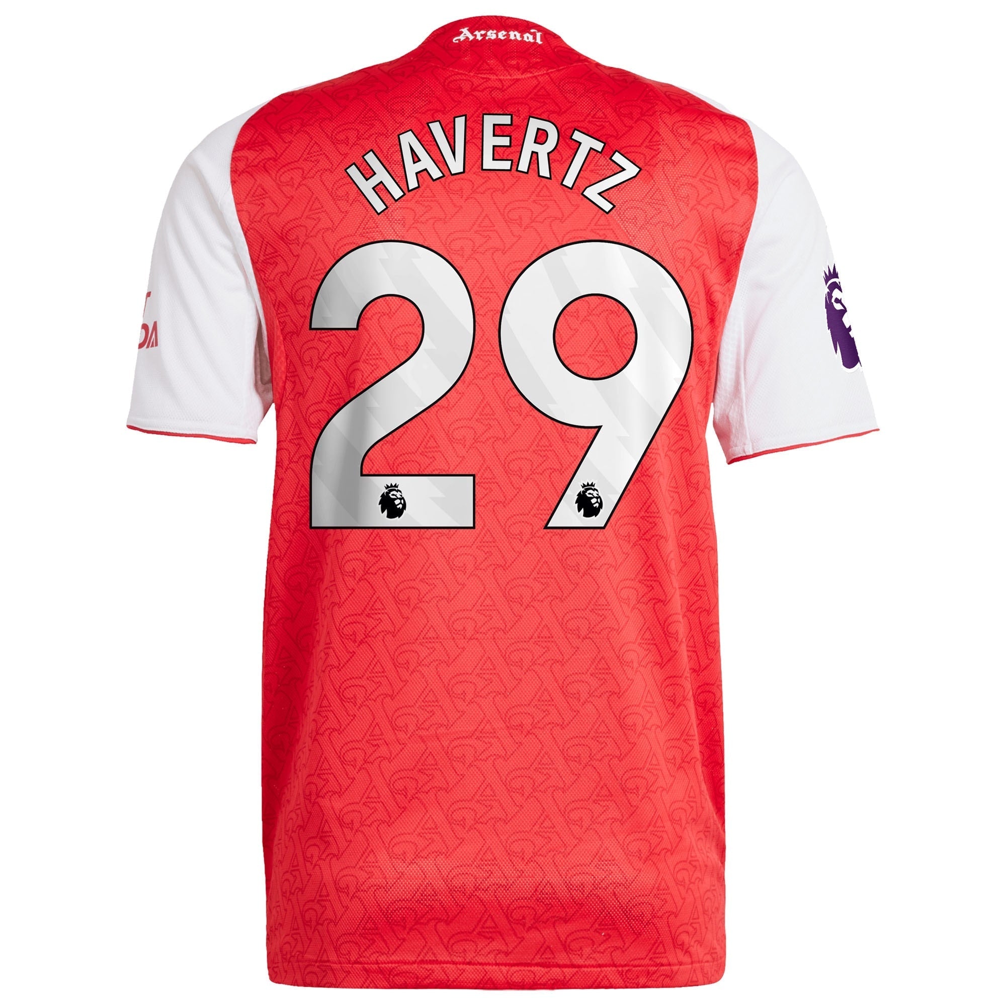 Back view of Kai Havertz Arsenal home jersey adidas authentic in red with white sleeves and number 29