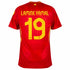 Back view of Lamine Yamal Spain Adidas Jersey 2024 in red with yellow number 19 and name print