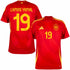 Lamine Yamal Spain Adidas Jersey 2024 red soccer jersey with number 19 and yellow accents