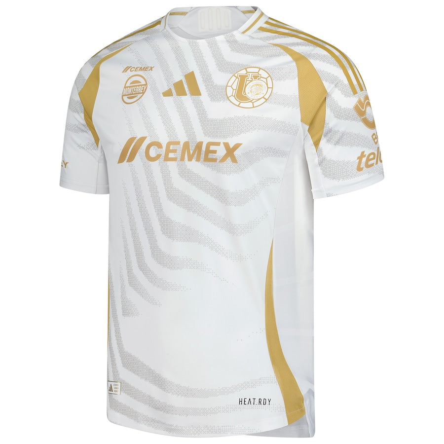 Adidas Tigres UANL 2024/25 jersey in white with gold accents and sponsor logos