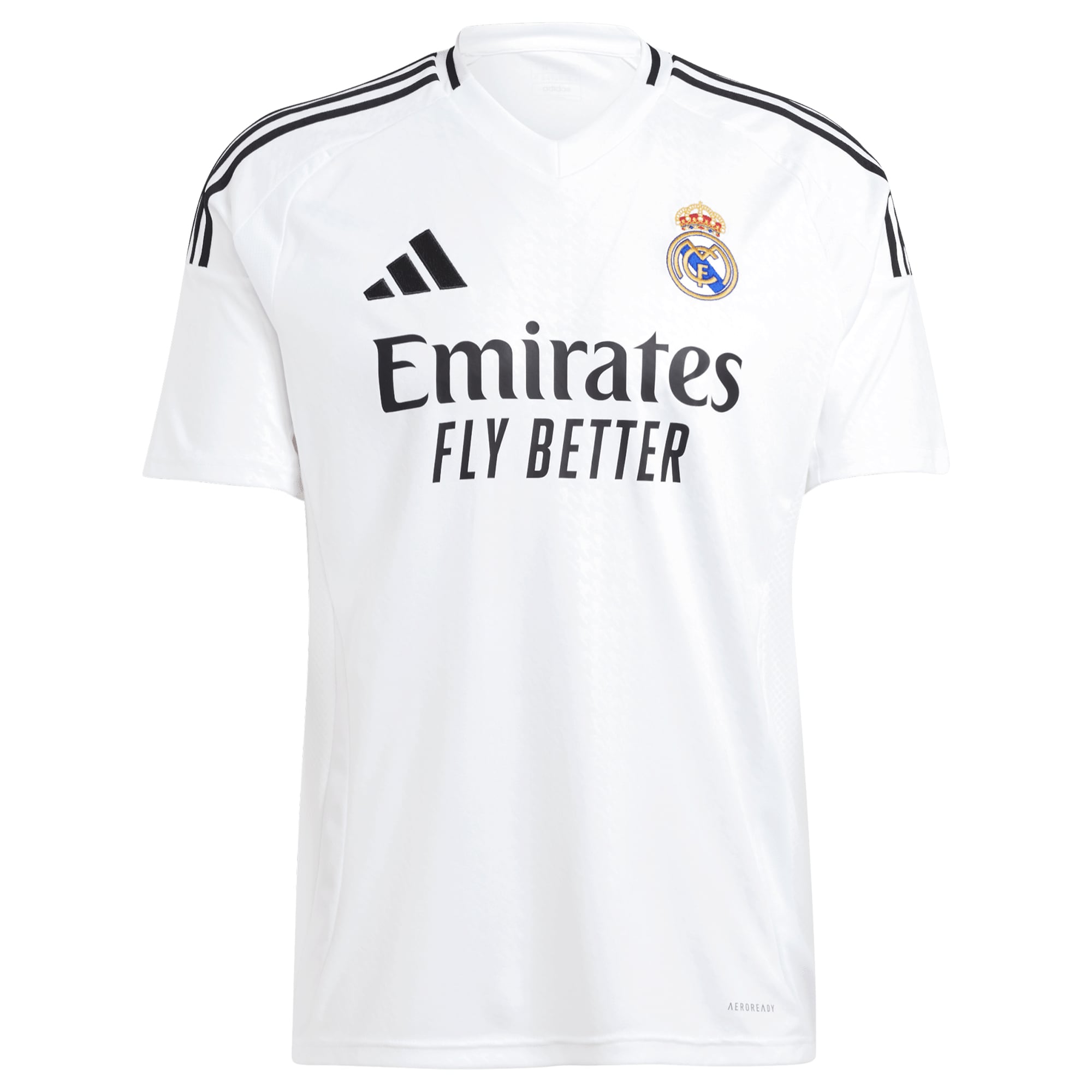 adidas Zinedine Zidane 5 Real Madrid 2025 jersey in white with black stripes and Emirates Fly Better logo