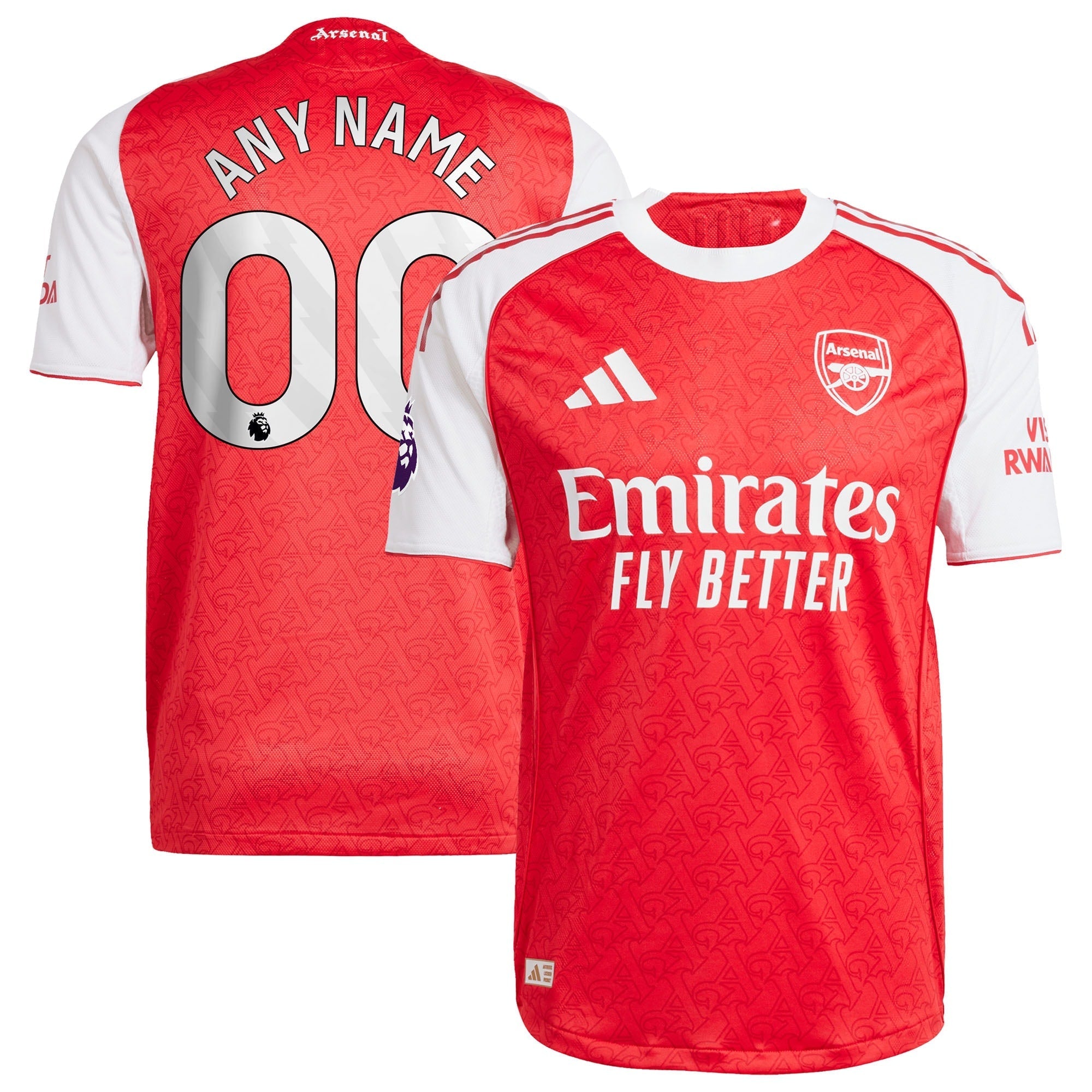 Arsenal 2025 home Custom jersey by adidas in red and white with Emirates Fly Better logo