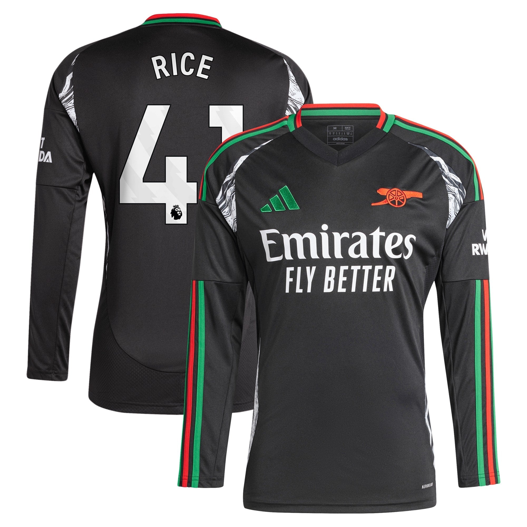 Arsenal Away Shirt 2024-25 - Long Sleeve with Rice 41 printing Soccer Shirt - Black