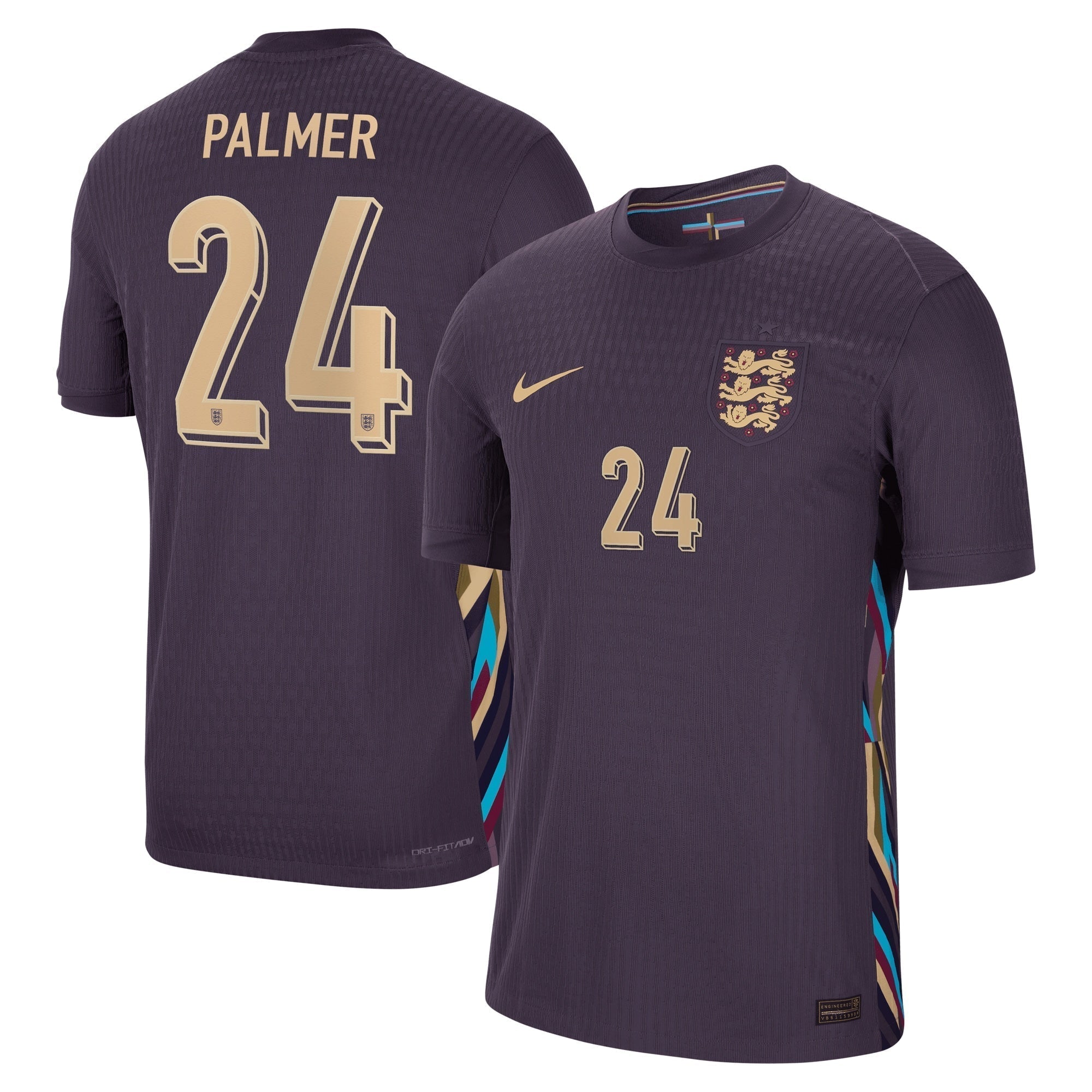 England Dri Fit Adv Away Match Shirt 2024 with Palmer 24 printing Soccer Shirt - Purple