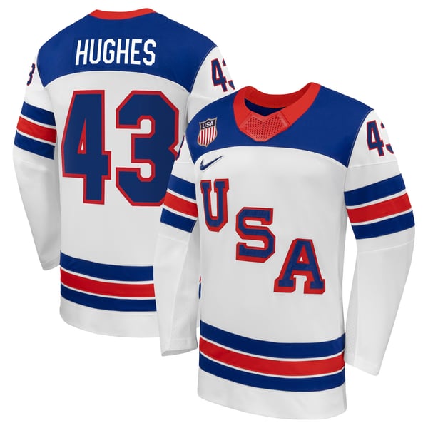 Hygo Shirts Nike Quinn Hughes US Hockey 2026 Away Jersey - White