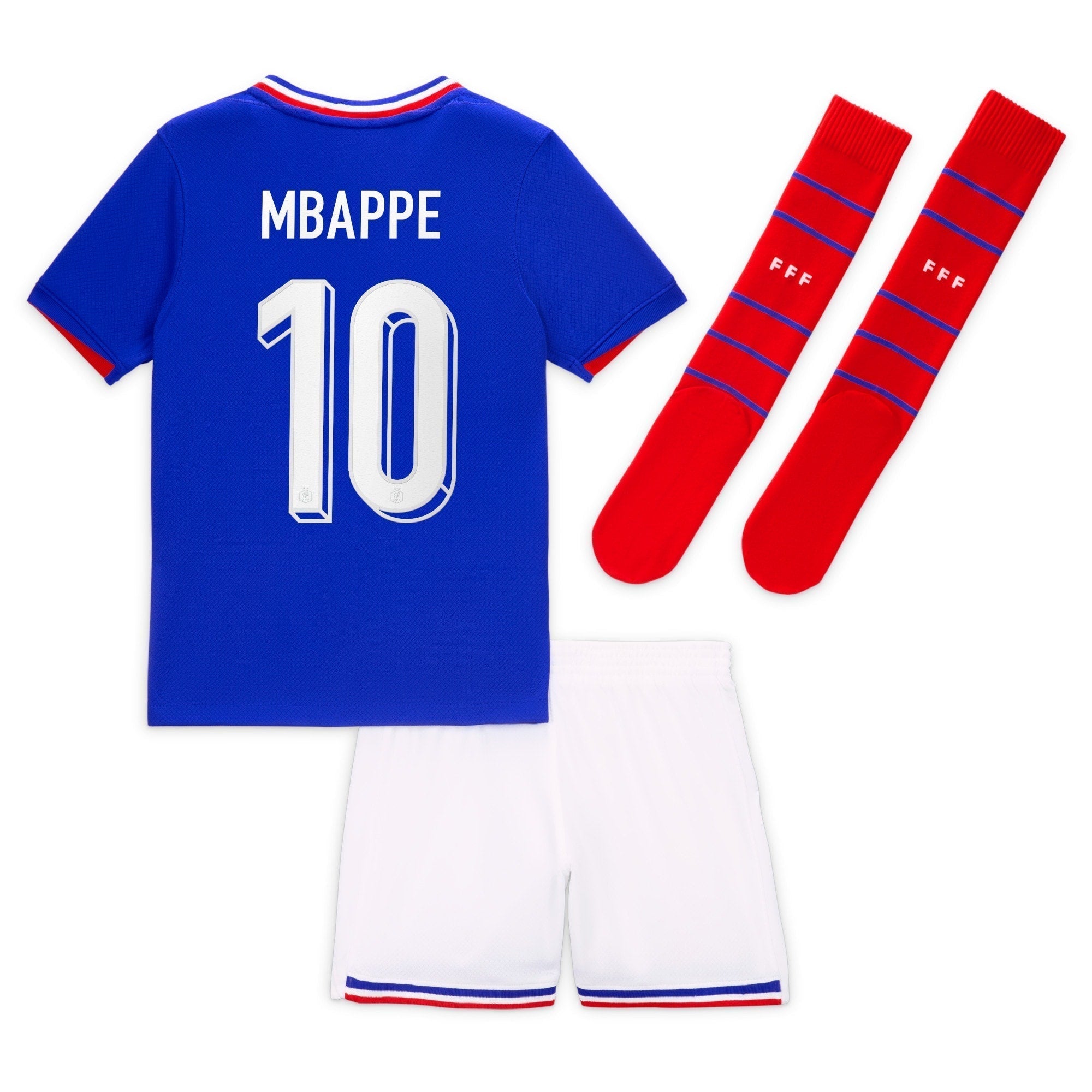 France Home Stadium Kit - 2024 - Little Kids with Mbappe 10 printing Soccer Shirt - Blue