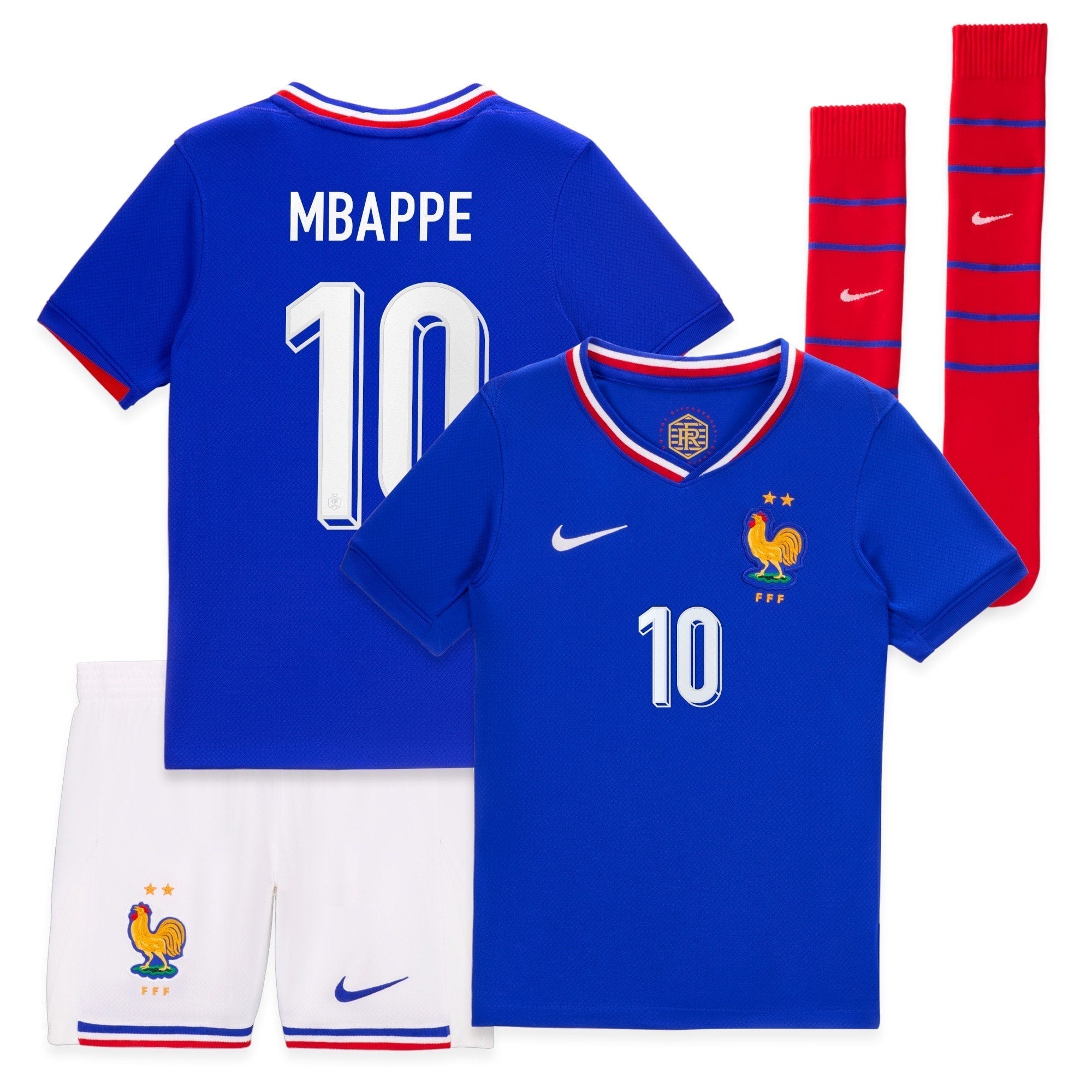 France Home Stadium Kit - 2024 - Little Kids with Mbappe 10 printing Soccer Shirt - Blue