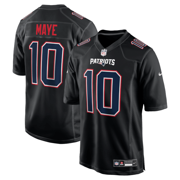 Nike Drake Maye New England Patriots Game Jersey Carbon Black