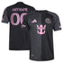 adidas Inter Miami CF black jersey 2025 with pink logo, front and back view with customizable name and number