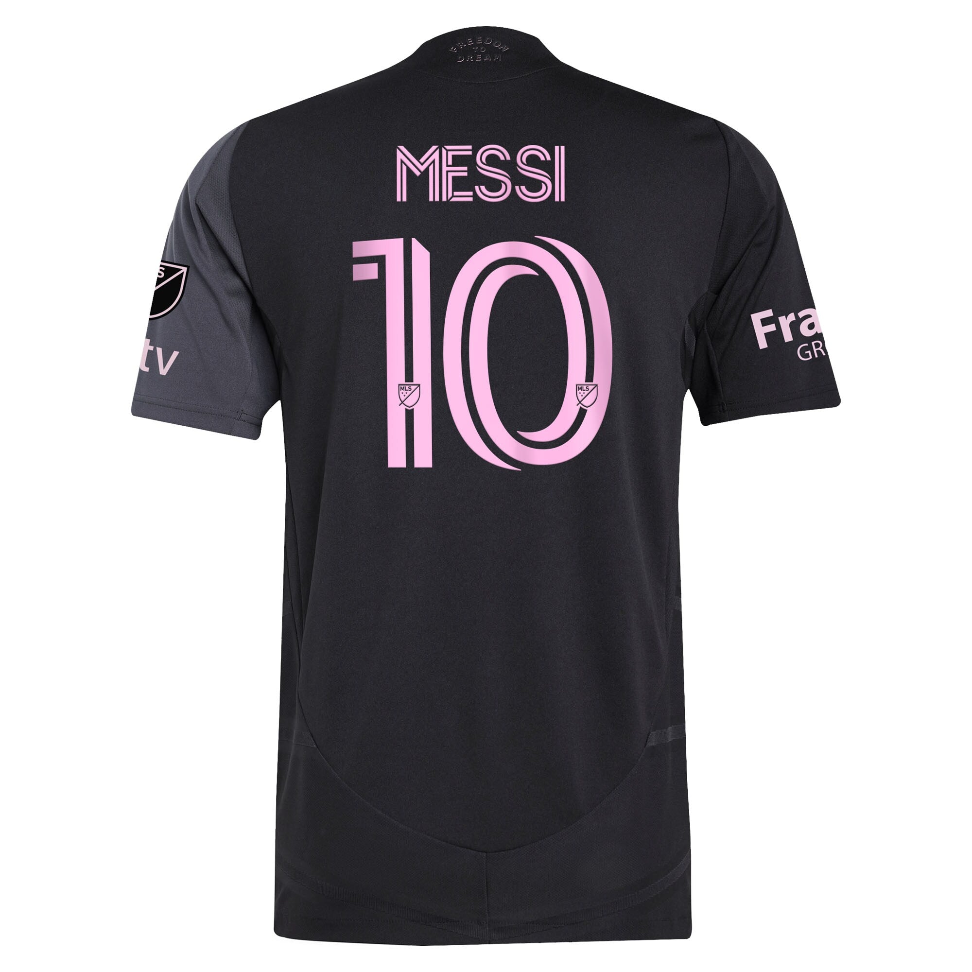 adidas Lionel Messi Inter Miami jersey 2025 black with pink number 10 and Messi name on back