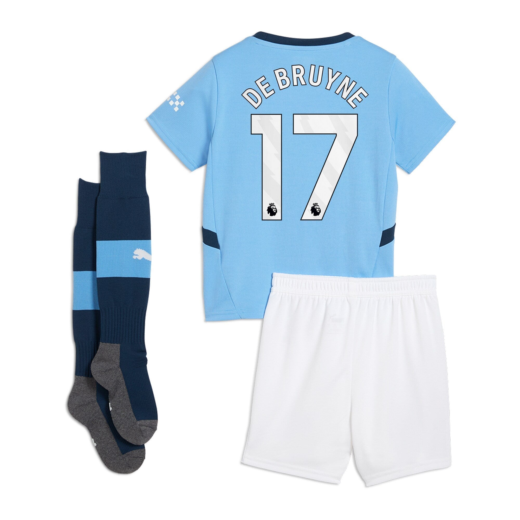 Manchester City Home Minikit 2024-25 with De Bruyne 17 printing Soccer Shirt - Blue