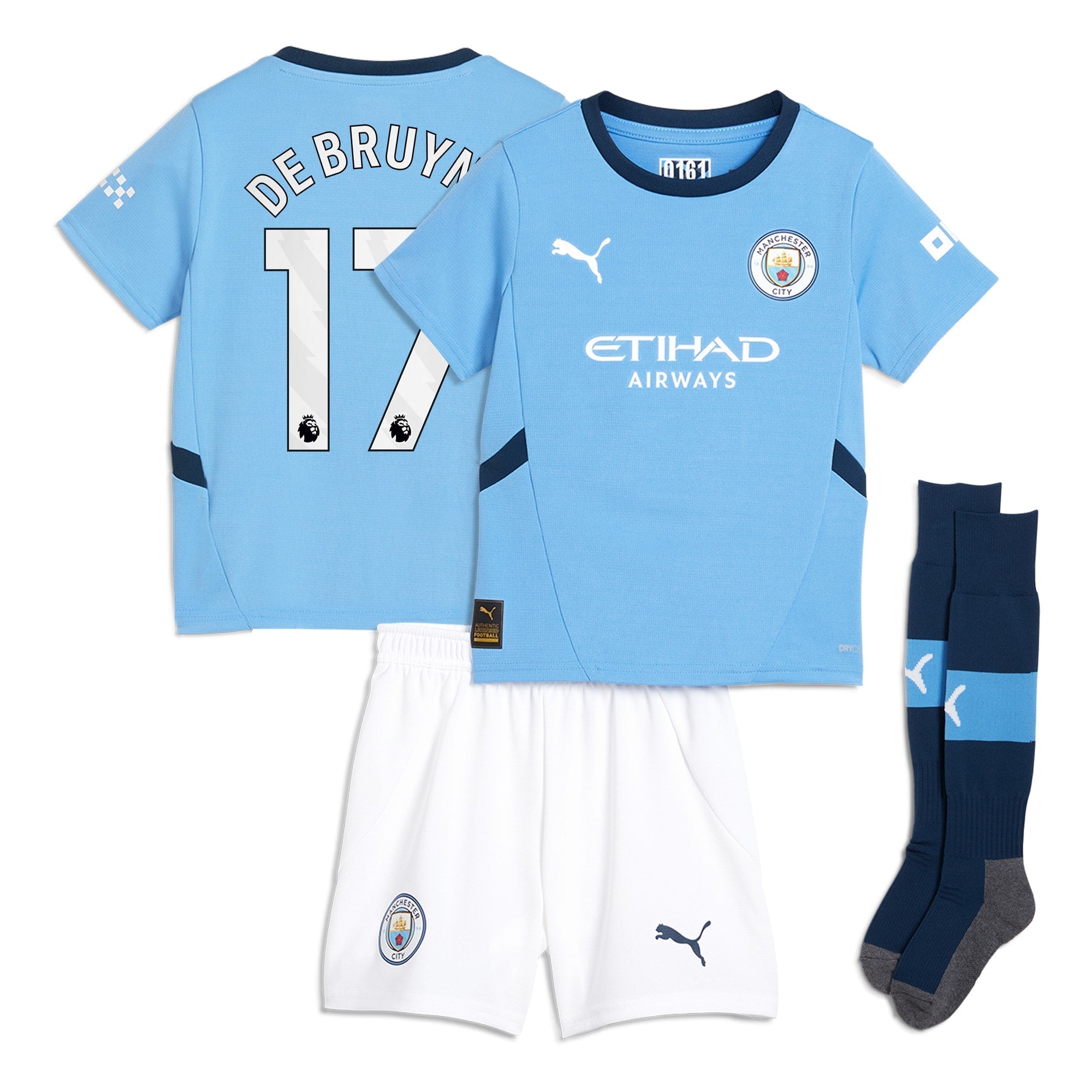 Manchester City Home Minikit 2024-25 with De Bruyne 17 printing Soccer Shirt - Blue