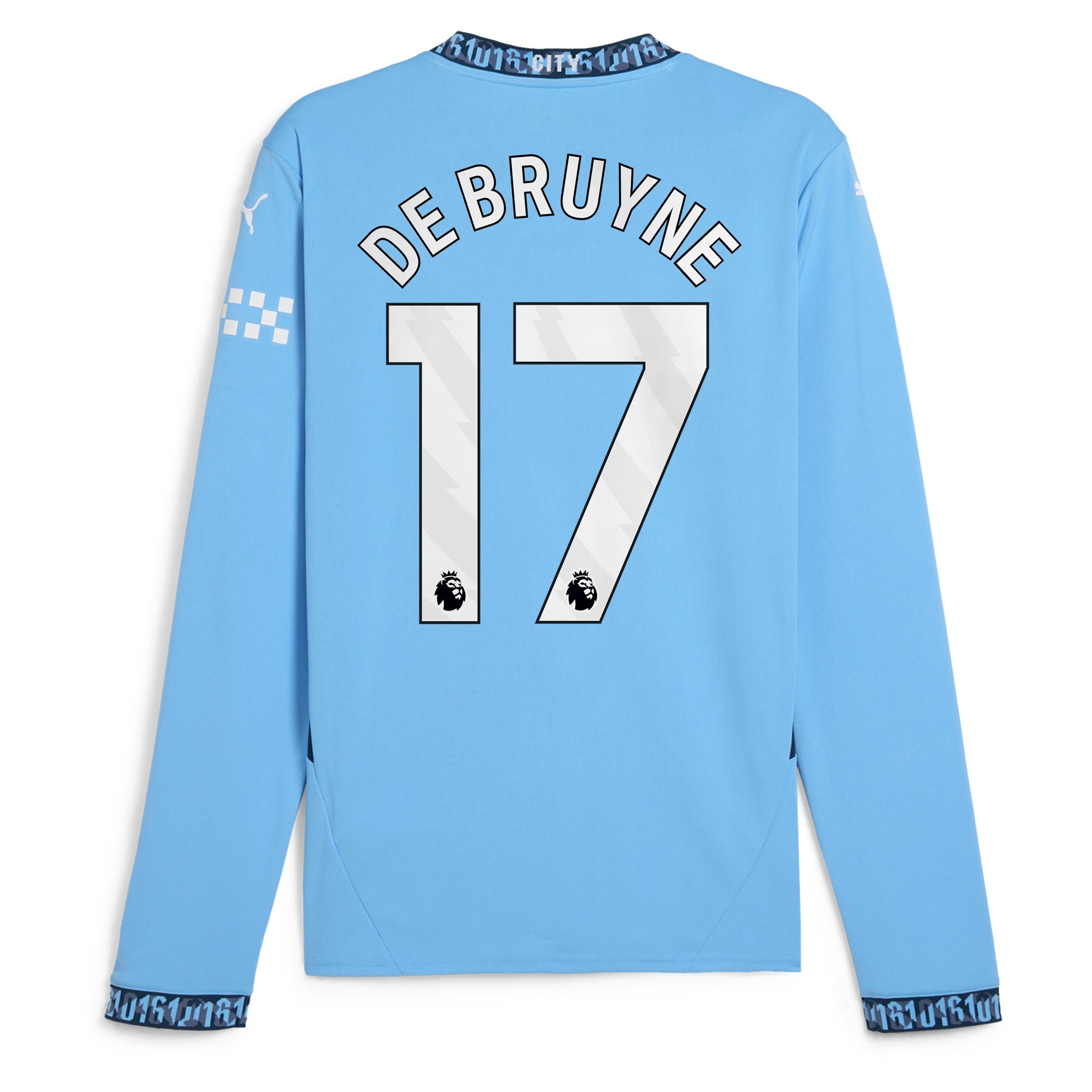 Manchester City Home Shirt 2024-25 - Long Sleeve with De Bruyne 17 printing Soccer Shirt - Blue