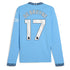 Manchester City Home Shirt 2024-25 - Long Sleeve with De Bruyne 17 printing Soccer Shirt - Blue