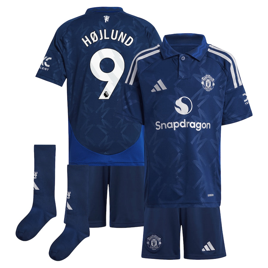 Manchester United EPL Away Mini Kit 2024-25 with Højlund 9 printing Soccer Shirt - Blue
