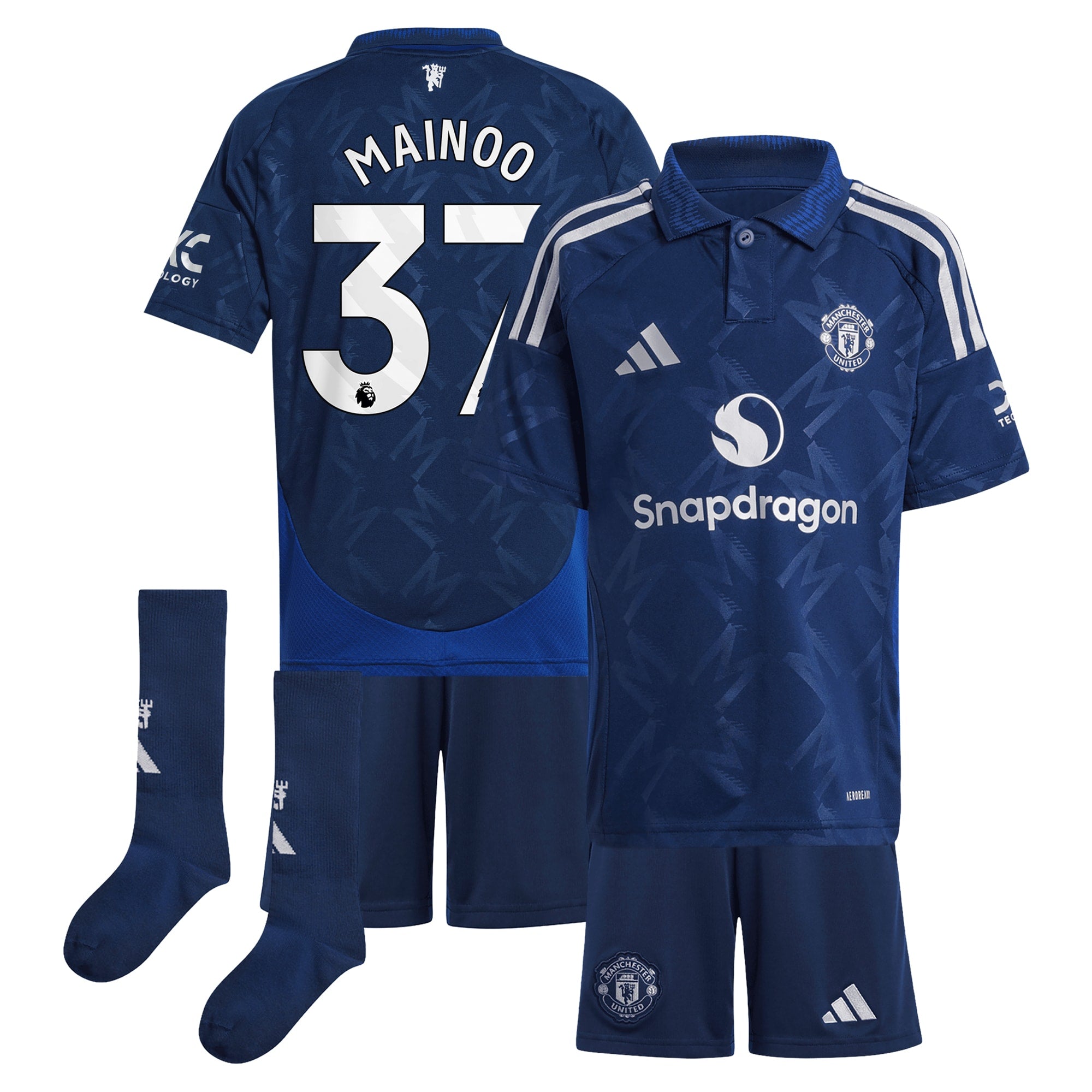 Manchester United EPL Away Mini Kit 2024-25 with Mainoo 37 printing Soccer Shirt - Blue