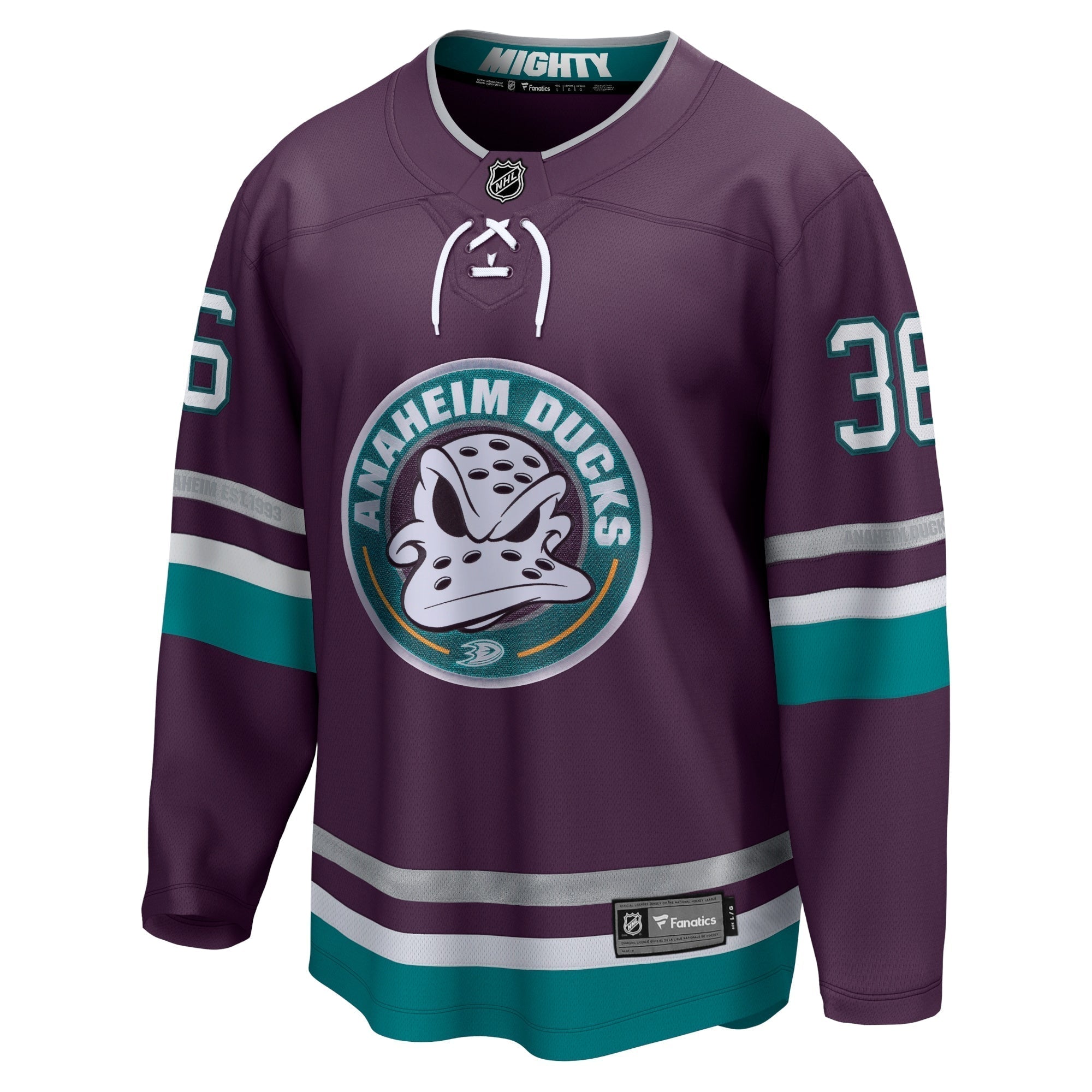 John Gibson Anaheim Ducks Fanatics Branded 30th Anniversary Premier Breakaway Shirt - Purple