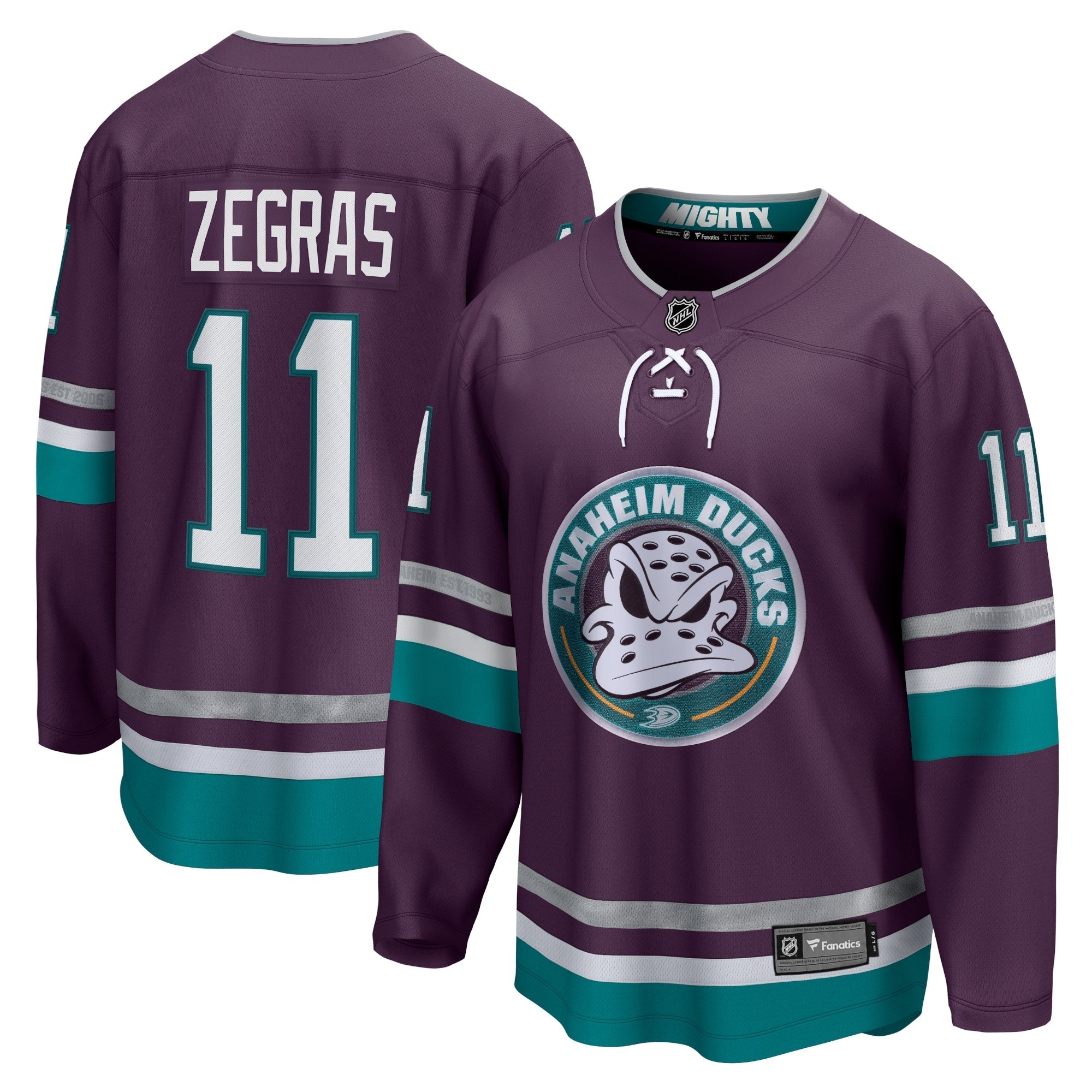 Trevor Zegras Anaheim Ducks Fanatics Branded 30th Anniversary Premier Breakaway Shirt - Purple