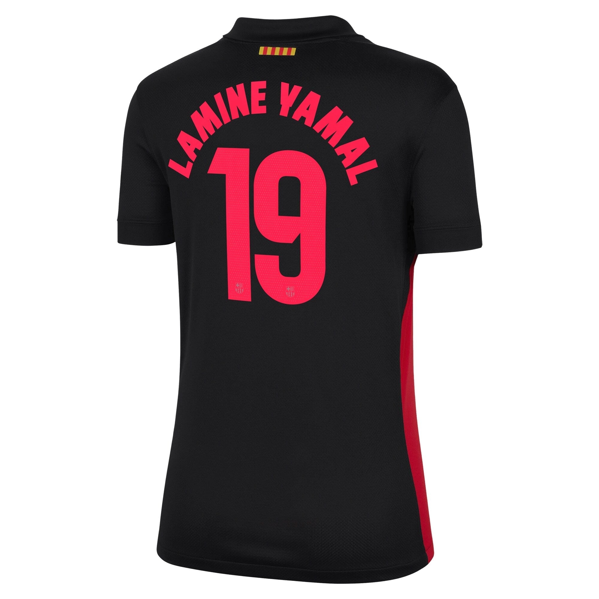 Nike Barcelona Away Jersey 2025 black with Lamine Yamal 19 printed on the back