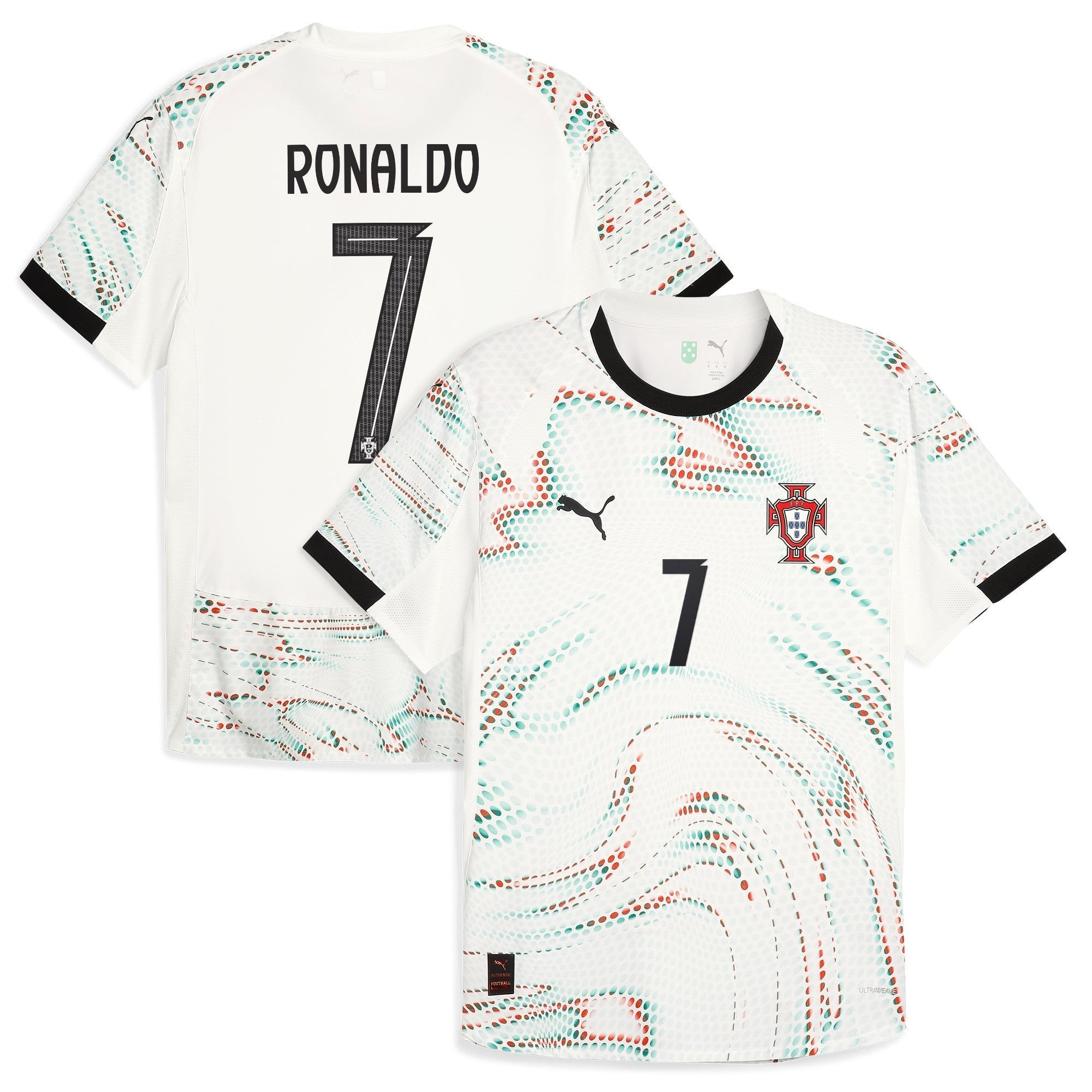 Puma Cristiano Ronaldo Portugal away jersey 2025 white football shirt with number 7 and black collar