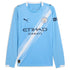 Manchester City 2025 home Puma jersey long sleeve in light blue with white diagonal stripe and sponsor logo