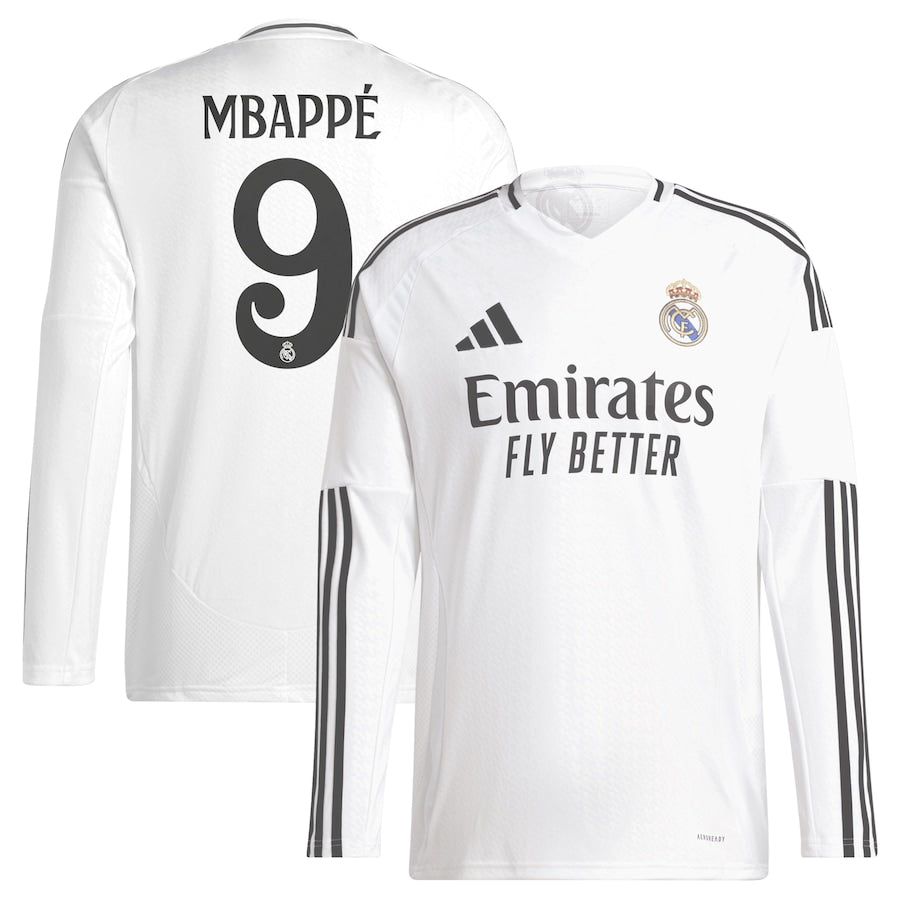 Kylian Mbappé 9 Real Madrid  2024/2025 Home Long Sleeve Player Soccer Shirt - White