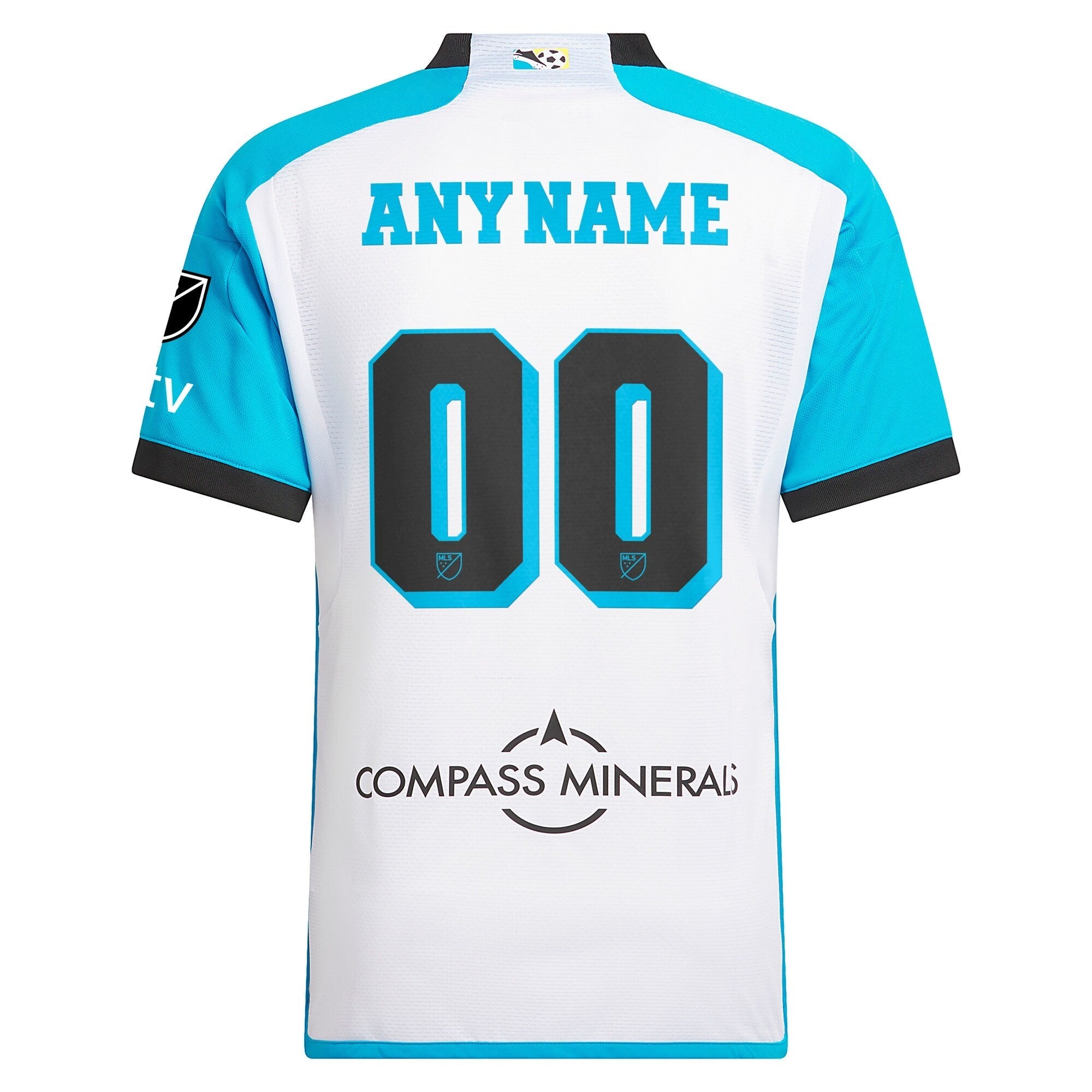 Adidas Sporting Kansas City custom jersey in white and blue with customizable name and number